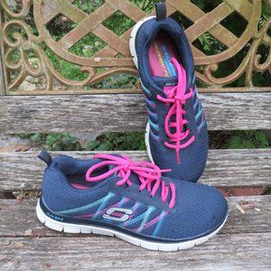 Dark Charcoal Gray and Pink Skechers Memory Foam Lightweight Sneakers